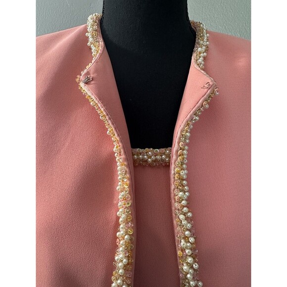 Kasper Womens 8P Formal 3 Piece Skirt Suit Beaded Trim Jacket Peach Outfit EUC - Picture 2 of 8